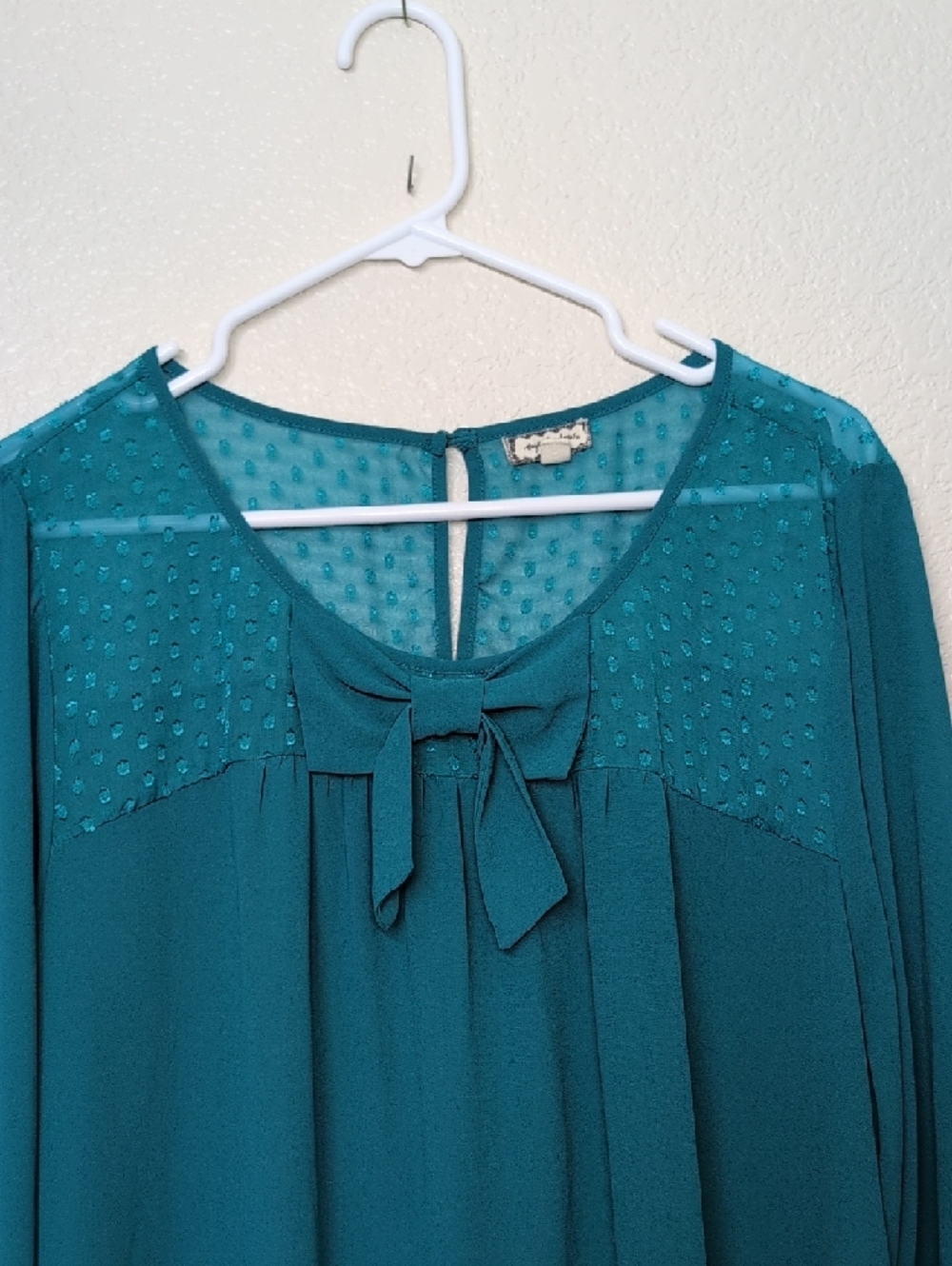 Eyeshadow Teal Bow-Front Long Sleeve Blouse - Picture 5 of 9